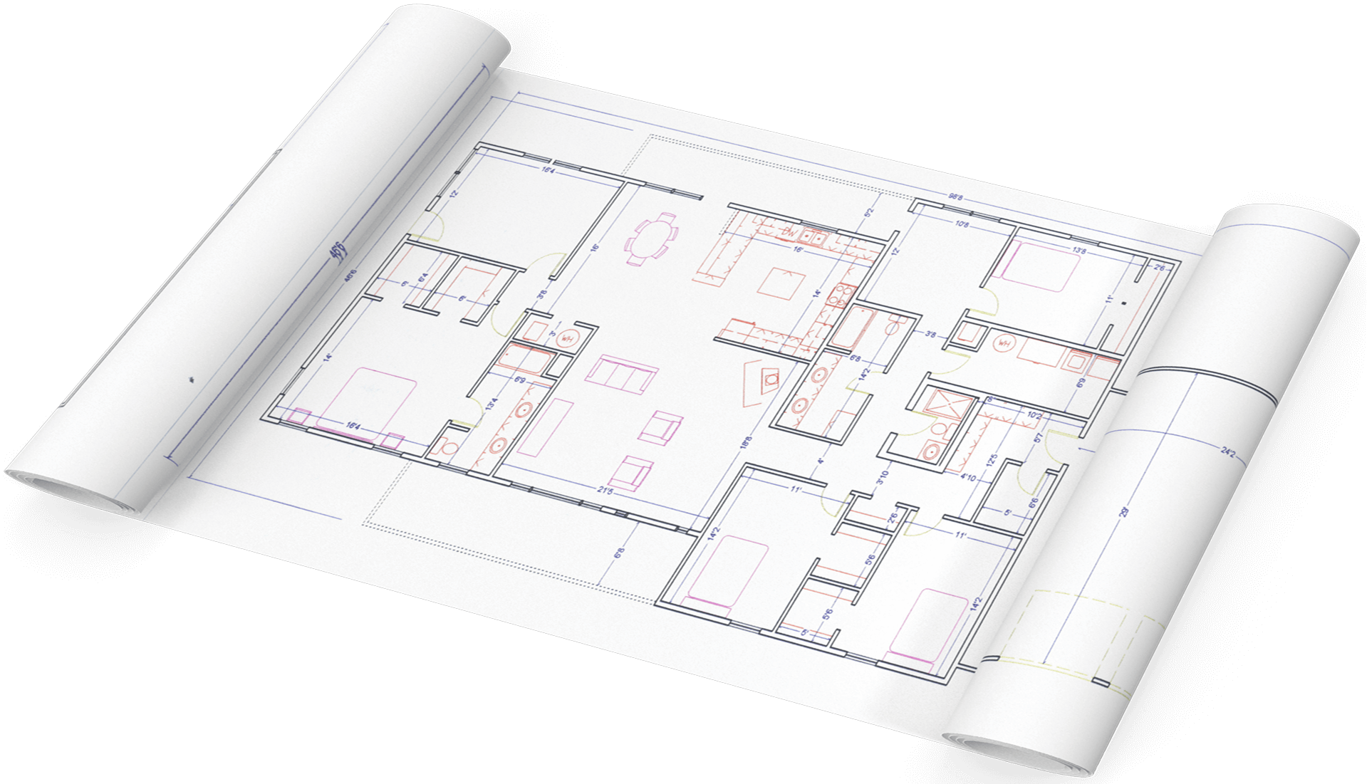 Architektenplan Aufgerollt
