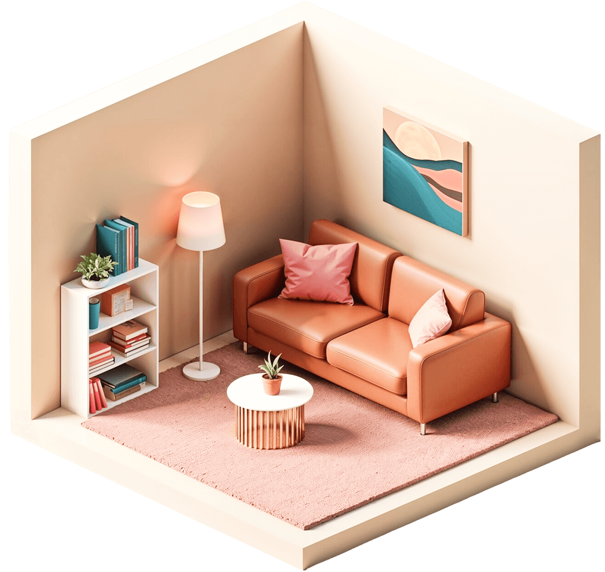 Gemütliches Wohnzimmer Mit Sofa Und Bücherregal