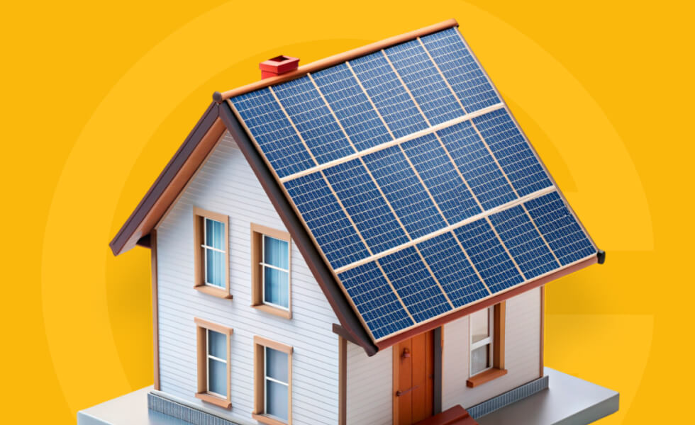 Haus Mit Solaranlage Vor Gelbem Hintergrund